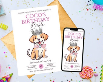 DOG BIRTHDAY PARTY Invitation Digital Download File Template 5 X 7, Edit in Canva