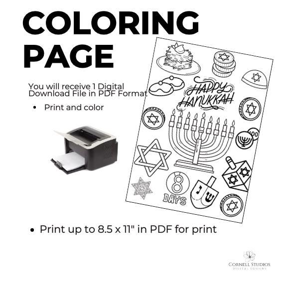 Happy Hanukkah Coloring Page - Digital Download - Fun Hanukkah Activity ...