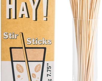 HAY! Stir, Natural coffee stir sticks, fully compostable made from wheat stems,  ideal for hot and cold beverages, 7.75'' 500 x 6 packs 3000