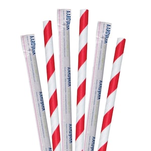 7.75&quot; Wrapped Red Striped Giant Paper Straws 1 case 2400 ct.