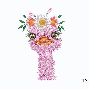 Macchina Ricamo Struzzo Con Fiori. Bird Machine Embroidery Design. 4 Taglie