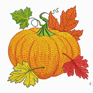 Conception de broderie de machine à citrouille, citrouille brodée avec des feuilles, broderie de Thanksgiving, conception de broderie d’automne, 4 tailles