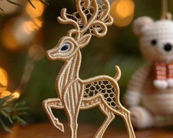 Décoration de sapin de Noël renne FSL. Motifs de broderie Machine forêt d'hiver. Cerceau 5x7. Téléchargement instantané. PSE et autres formats.