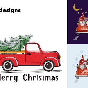 Machine Embroidery Designs Christmas Truck Bundle (3 designs). Christmas Tree, Gnomes: Day and Night. 3 Sizes. 3 Designs