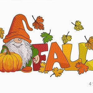 Fall Embroidery Design, Autumn Gnome with pumpkin, 5 Sizes