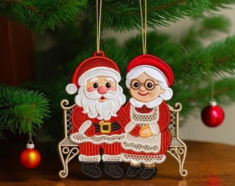 Décoration de Noël en dentelle avec le père Noël et la mère de FSL. Motifs de broderie machine. Cerceau 5x7. Téléchargement instantané. PSE et autres formats.