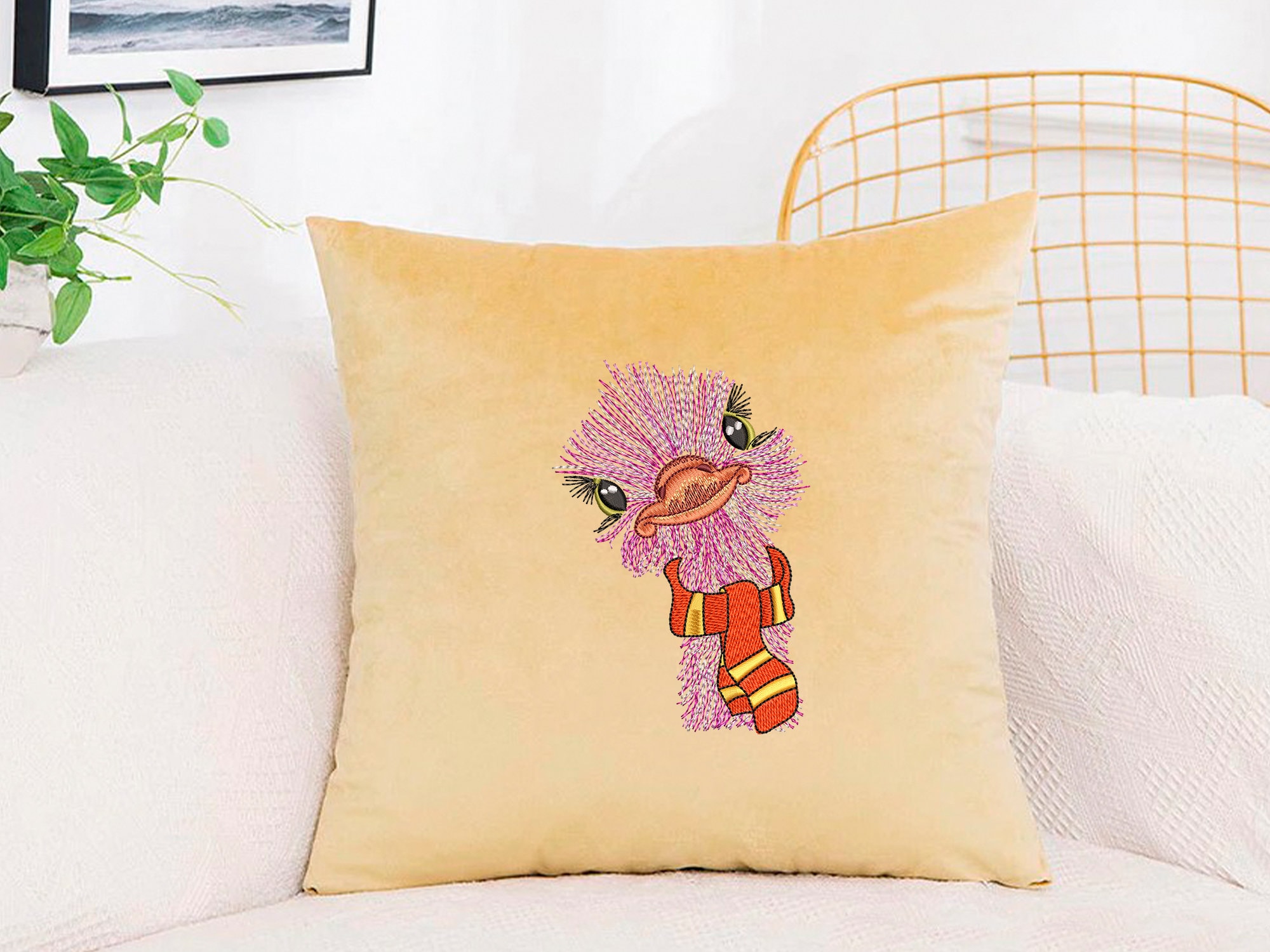 Ostrich Fall Machine Embroidery Designs Ostrich and Scarf - Etsy