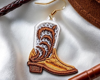 FSL Cowboy Boot Lace Earrings. Machine Embroidery Designs. Western Earrings. 4x4 Inch Hoop. Instant Download. PES and Other Formats.