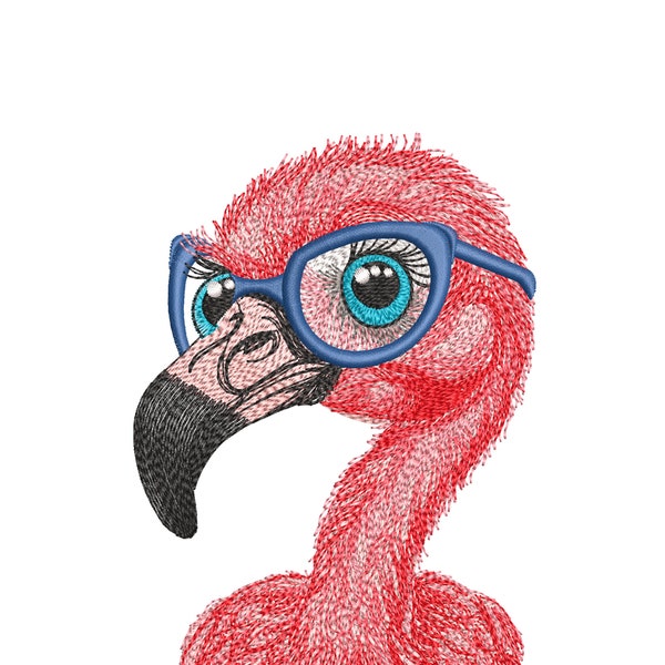 Machine Embroidery Flamingo with glasses. Bird. Machine Embroidery Designs: 5 Sizes