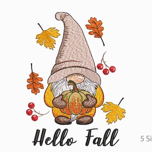 Fall Embroidery Design, Autumn Gnome with pumpkin, 5 Sizes