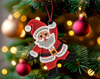 FSL Christmas Ornament. Machine Embroidery Designs. Santa Claus Lace Decoration. 4x4 Hoop. Instant Download. PES and Other Formats.