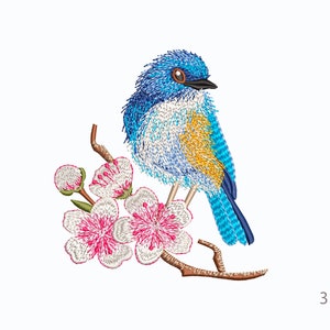 Cherry Blossom Bluebird Machine Embroidery Designs. Sakura Machine Embroidery. 2 Sizes 4x4, 5x5