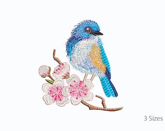 Bluebird and Sakura Machine Embroidery Design (digital Download