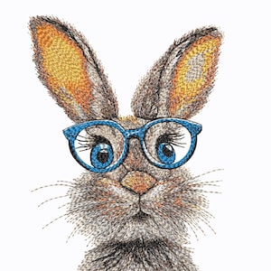 Bunny Machine Embroidery Easter Bunny with Glasses Pattern, 6 Sizes. Easter Machine Embroidery Designs