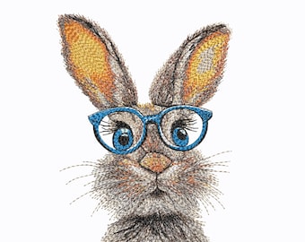 Bunny Machine Embroidery Easter Bunny with Glasses Pattern, 6 Sizes. Easter Machine Embroidery Designs