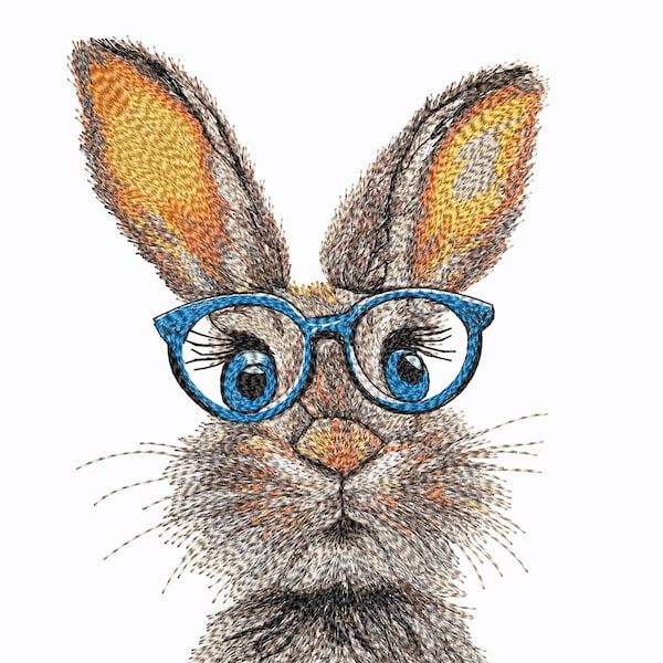 Bunny Machine Embroidery Easter Bunny with Glasses Pattern, 6 Sizes. Easter Machine Embroidery Designs