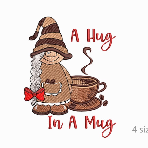 Coffee Gnome, Gnome With  A  Cup Of Coffee, Text Coffee,  Machine Embroidery Design