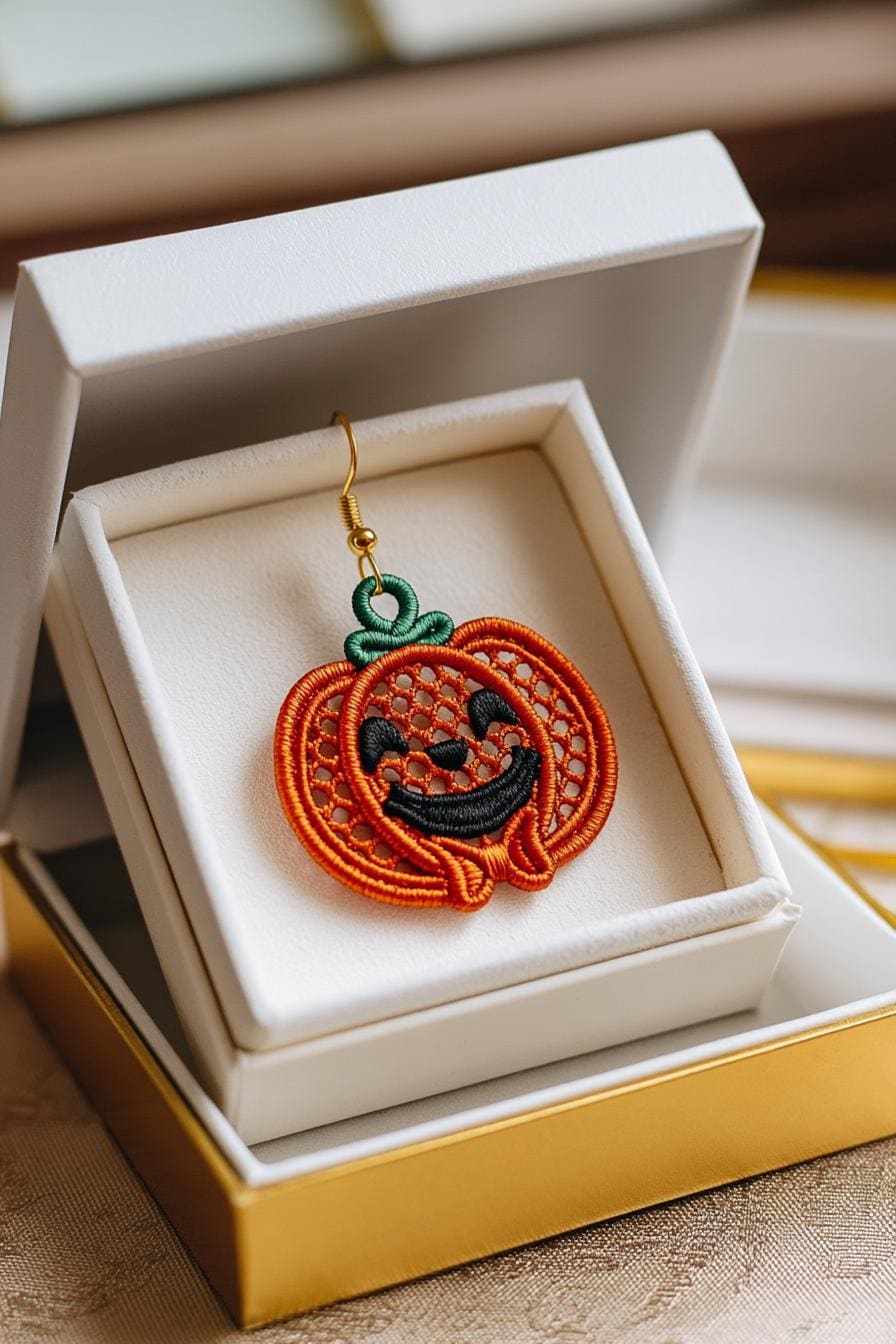 SL Earrings. Machine Embroidery Designs. Pumpkin Smile Lace Earrings ...