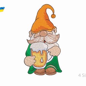 Funny Gnome  With Beer Machine Embroidery  Design, 4 Sizes