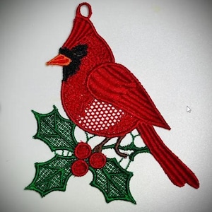 FSL Cardinal rouge. Motifs de broderie Machine oiseaux d'hiver. Décoration d'arbre de Noël. Cerceau 5x7. Téléchargement instantané. PSE et autres formats. image 5