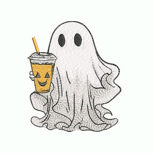 Сoffee Ghost  Embroidery Design, Halloween Embroidery Design,  Instant Download Machine Embroidery Design, 5 sizes.