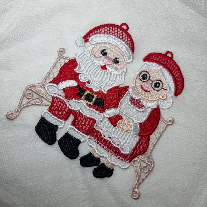 FSL Christmas Santa and Mrs Claus Lace Decoration. Machine Embroidery Designs. 5x7 Hoop. Instant Download. PES and Other Formats. image 4