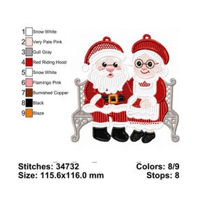 FSL Christmas Santa and Mrs Claus Lace Decoration. Machine Embroidery Designs. 5x7 Hoop. Instant Download. PES and Other Formats. image 2