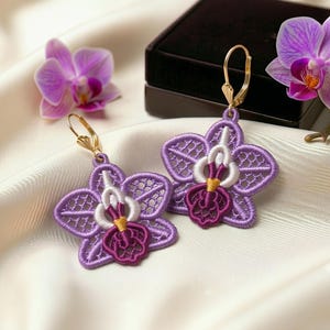 FSL Orchid Earrings. Machine Embroidery Design. 4x4 Hoop. Instant Download. PES and Other Popular Formats.