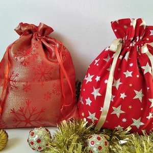 Pochon tissu Noël - rennes - Pochette cadeau tissu rouge et blanc