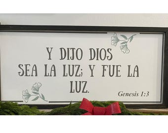 Spanish Scripture Wall Decor | Bible verse Genesis 1:3 Wall Art