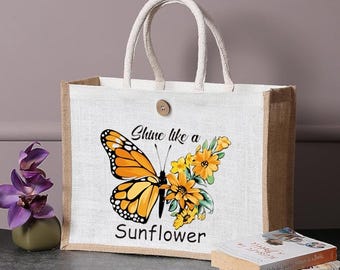 Sunflowers Inspirational Custom Burlap Tote Bag | Canva Bag Gift
