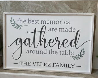 Gathered Around The Table Wood Sign: Handmade Dining Room Decor