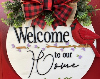 Cardinal Bird Welcome Home Sign | Front Door Decor