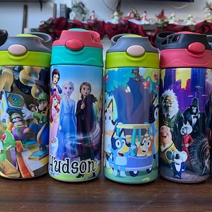 Personalized Cartoon Kids Water Bottle Tumbler Back to School Kids tumbler with name | Characters tumbler for children | Kids Birthday Gift