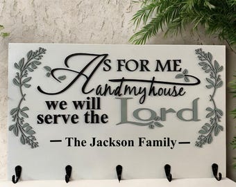 Personalized Family Name Key Holder Hanger: Christian Home Decor Sign