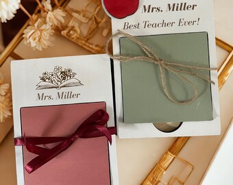 Personalized Wooden Sticky Note Holder, Teacher Desk Stationery, Engraved Gift