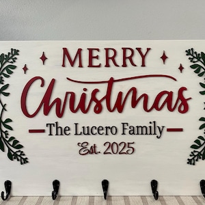 Personalized Christmas Stocking or mug Hanger: Farmhouse Family Name Sign Key Holder