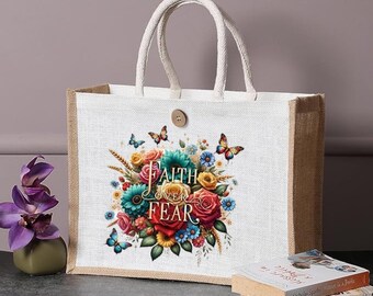 Custom Burlap Tote Bag and Makeup Bag with Bible Verse | Scripture Gift for mom