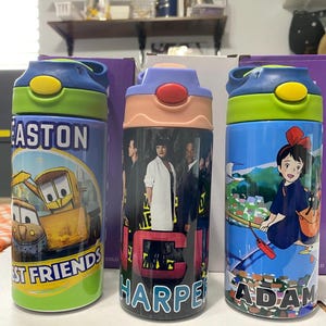 Personalized Cartoon Kids Water Bottle Tumbler | Toddler 12 oz water bottle with name | Characters tumbler for children | Kids Birthday Gift
