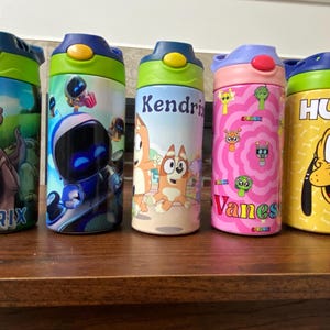 Personalized Cartoon Kids Water Bottle Tumbler | Toddler 12 oz water bottle with name | Characters tumbler for children | Kids Birthday Gift