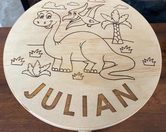 Personalized Dinosaur Wooden Kids Chair: Engraved Nursery Decor
