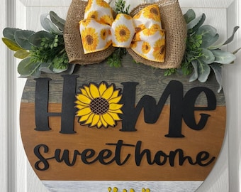 Custom Home Sweet Home Sunflower Door Hanger: Front Porch Decor