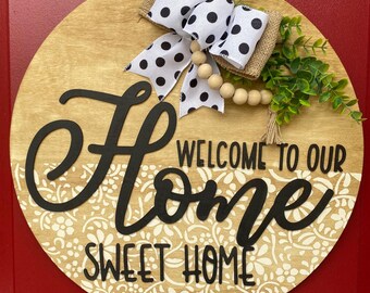 Home Sweet Home Wood Door Hanger: Farmhouse Front Porch Decor