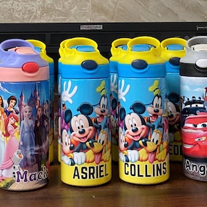 Personalized Cartoon Kids Water Bottle Tumbler | Toddler 12 oz water bottle with name | Characters tumbler for children | Kids Birthday Gift