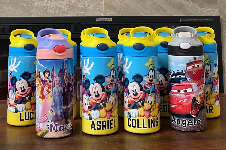 Personalized Cartoon Kids Water Bottle Tumbler | Toddler 12 oz water bottle with name | Characters tumbler for children | Kids Birthday Gift