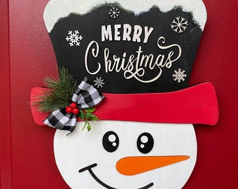 Personalized Snowman Wood Sign: Christmas Welcome Sign Decor