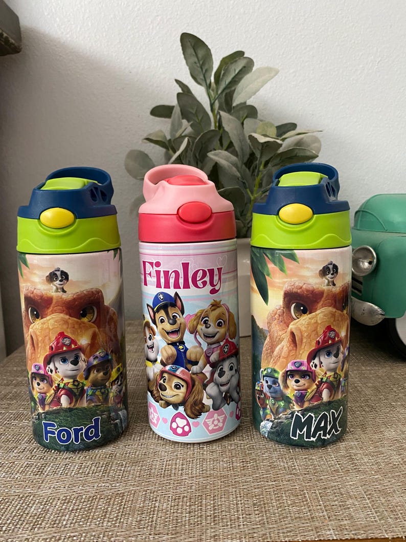 Personalized Cartoon Kids Water Bottle Tumbler | Toddler 12 oz water bottle with name | Characters tumbler for children | Kids Birthday Gift