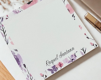 Personalized Sticky Notes Set of Three | Post it with name and flowers | Custom Notepad