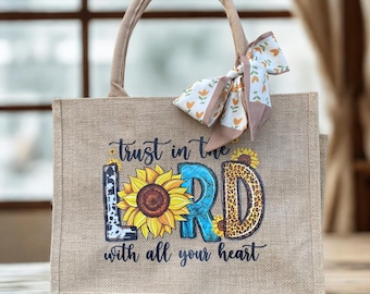Custom Burlap Tote Bag and Makeup Bag with Bible Verse | Scripture Gift for mom