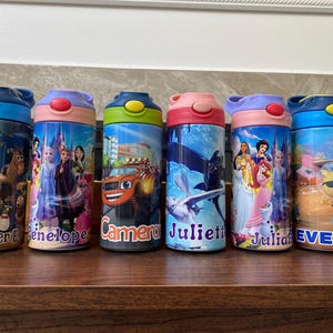 Personalized Cartoon Kids Water Bottle Tumbler | Toddler 12 oz water bottle with name | Characters tumbler for children | Kids Birthday Gift